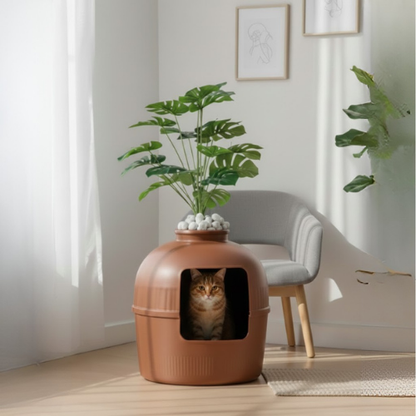 PetFlora Dekoratif Kedi Tuvaleti/Evi Kahverengi