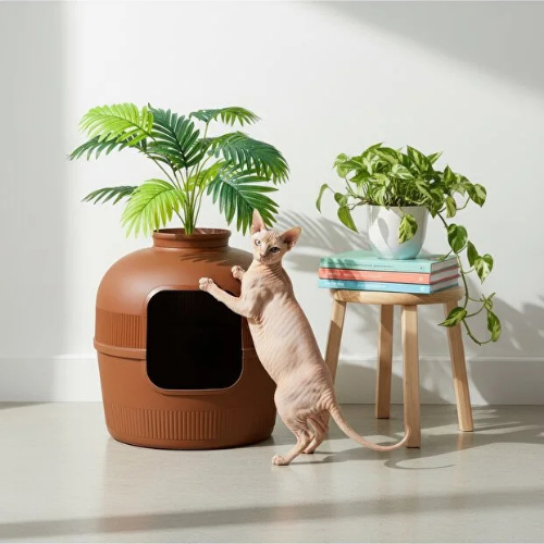 PetFlora Dekoratif Kedi Tuvaleti/Evi Kahverengi