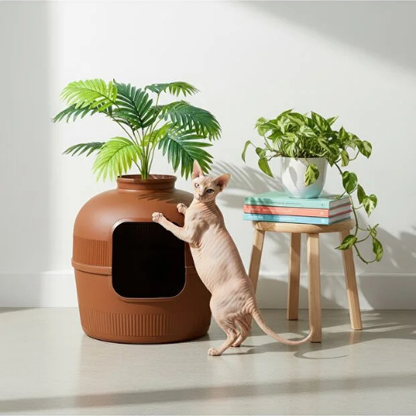 PetFlora Dekoratif Kedi Tuvaleti/Evi Kahverengi