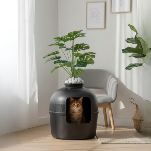 PetFlora Dekoratif Kedi Tuvaleti/Evi Siyah